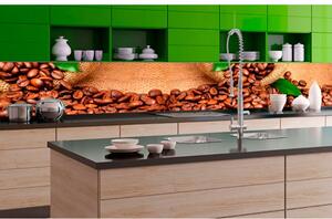 DIMEX | Fototapeta do kuchyně Káva KI-350-006 | 350 x 60 cm | zelená, béžová, hnědá