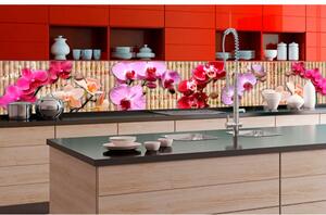DIMEX | Fototapeta do kuchyně Orchidej KI-350-026 | 350 x 60 cm | fialová, béžová, růžová