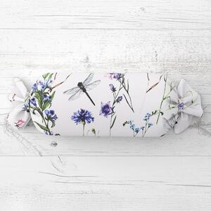 Biante Polštář válec bonbon Sandra SA-429 Luční kvítí s vážkami 15x40 cm