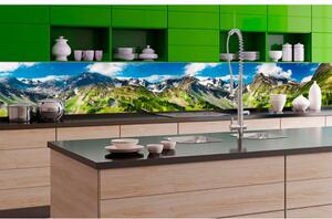 DIMEX | Fototapeta do kuchyně Hory KI-350-033 | 350 x 60 cm | zelená, modrá, hnědá