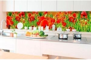 DIMEX | Fototapeta do kuchyně Červené vlčí máky KI-350-028 | 350 x 60 cm | zelená, červená