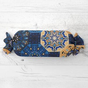 Biante Polštář válec bonbon Sandra SA-448 Modro-oranžové marocké dlaždice 15x40 cm