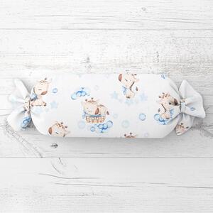 Biante Dětský polštář válec bonbon Sandra SA-443 Modré žirafy na bílém 15x40 cm