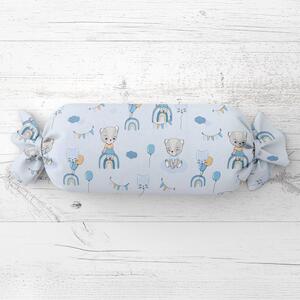 Biante Dětský polštář válec bonbon Sandra SA-463 Medvídci s balonky na světle modrém 15x40 cm