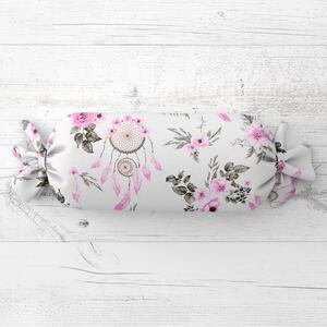 Biante Polštář válec bonbon Sandra SA-476 Růžové lapače snů a růže II. 15x40 cm