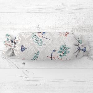 Biante Polštář válec bonbon Sandra SA-471 Vlaštovky s motýlky na světle šedém ornamentu 15x40 cm