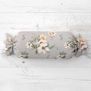 Biante Polštář válec bonbon Sandra SA-465 Oranžové květy na šedém 15x40 cm