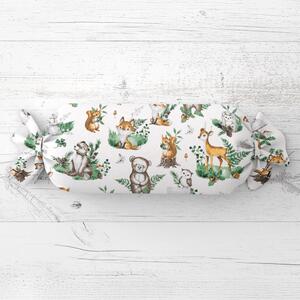 Biante Dětský polštář válec bonbon Sandra SA-459 Lesní zvířátka na bílém 15x100 cm