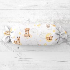 Biante Dětský polštář válec bonbon Sandra SA-461 Zvířátka mezi hvězdičkami na bílém 15x40 cm