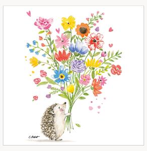 Sada papírových ubrousků Hedgehog With Flowers, 40 dílů