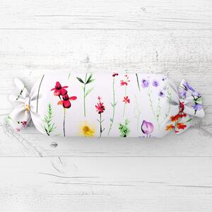 Biante Polštář válec bonbon Sandra SA-492 Květovaná louka na bílém 15x40 cm