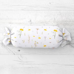 Biante Polštář válec bonbon Sandra SA-497 Žluté bylinky na bílém 15x40 cm