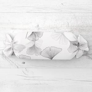Biante Polštář válec bonbon Sandra SA-512 Šedo-bílé ginkgo listy na bílém 15x40 cm