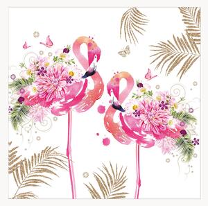Sada papírových ubrousků Floral Flamingos, 40 dílů