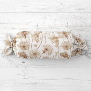 Biante Polštář válec bonbon Sandra SA-518 Podzimní pampelišky na bílém 15x40 cm