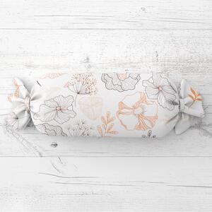 Biante Polštář válec bonbon Sandra SA-526 Hnědé vlčí máky na bílém 15x40 cm