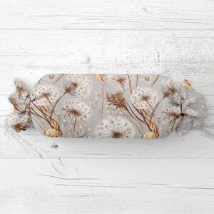 Biante Polštář válec bonbon Sandra SA-517 Podzimní pampelišky na šedém 15x40 cm