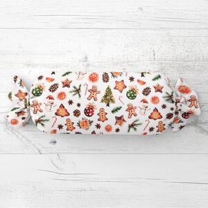 Biante Vánoční polštář válec bonbon Sandra SA-516 Vánoční perníčky a ozdoby na bílém 15x40 cm