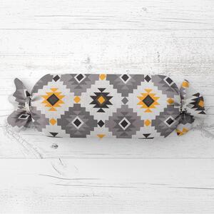 Biante Polštář válec bonbon Sandra SA-520 Žluto-šedý aztécký vzor 15x40 cm