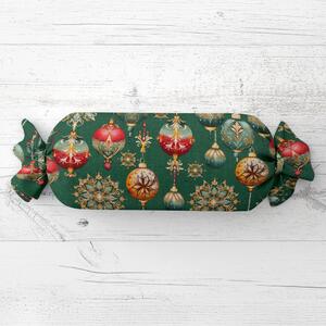 Biante Polštář válec bonbon Sandra SA-529 Vánoční baňky na zeleném 15x40 cm