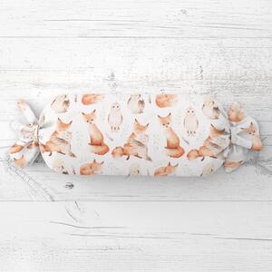 Biante Dětský polštář válec bonbon Sandra SA-523 Lišky a sovy na bílém 15x40 cm