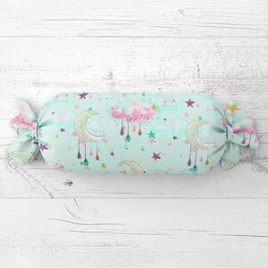 Biante Dětský polštář válec bonbon Sandra SA-522 Měsíční obloha na mintovém 15x40 cm
