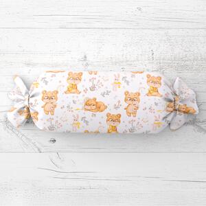 Biante Dětský polštář válec bonbon Sandra SA-524 Roztomilí medvídci na bílém 15x40 cm