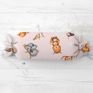 Biante Dětský polštář válec bonbon Sandra SA-533 Australská zvířátka na růžovém 15x40 cm