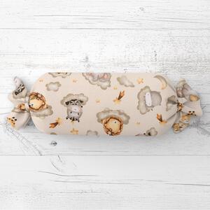 Biante Dětský polštář válec bonbon Sandra SA-534 Africká zvířátka na obláčcích na šedobéžovém 15x40 cm