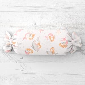 Biante Dětský polštář válec bonbon Sandra SA-527 Růžové mořské panny s delfíny a velrybami na bílém 15x40 cm