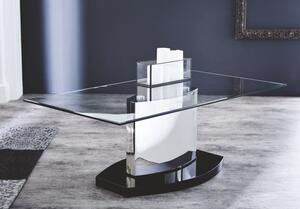 Konferenční stolek HUSUM stříbrná noha / černé sklo dole