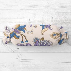 Biante Polštář válec bonbon Sandra SA-539 Modro-fialové orientální květy na světle béžovém 15x40 cm