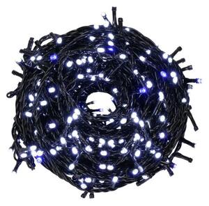 LED světelný řetěz - 25,5m, 300LED, IP44, studená bílá + záblesky