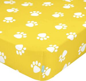 Žluté elastické bavlněné prostěradlo Mr. Fox Dogs, 70 x 140 cm