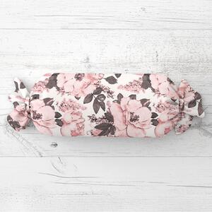 Biante Polštář válec bonbon Sandra SA-549 Růžové růže a poupata na bílém 15x40 cm