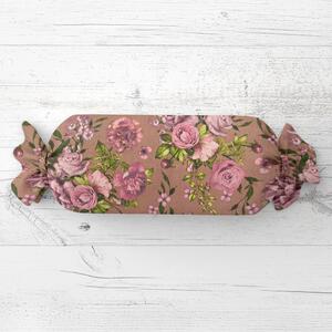 Biante Polštář válec bonbon Sandra SA-554 Růže a hortenzie na hnědém 15x40 cm