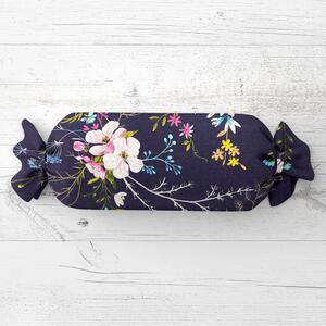 Biante Polštář válec bonbon Sandra SA-557 Modro-růžové kvítí na tmavě modrém 15x40 cm