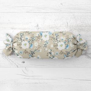 Biante Polštář válec bonbon Sandra SA-552 Modré pnoucí květy na béžovém 15x40 cm
