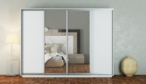 Šatní skříň 300 cm s posuvnými dveřmi se zrcadly v bílé matné barvě KN1108