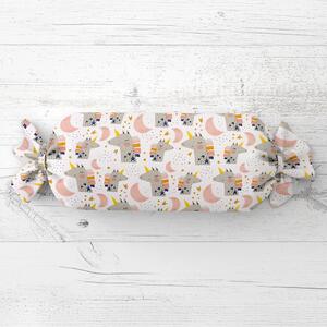 Biante Dětský polštář válec bonbon Sandra SA-562 Spící jednorožci mezi hvězdičkami na bílém 15x40 cm