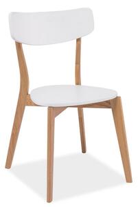 Dřevěná jídelní židle v bílé barvě s konstrukcí v dekoru dub KN1182