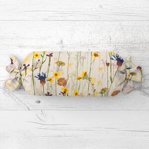 Biante Polštář válec bonbon Sandra SA-571 Luční kvítí na krémovém 15x40 cm