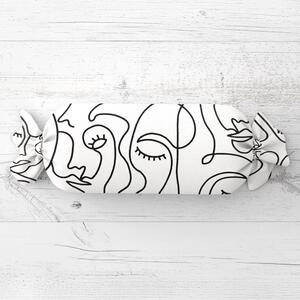Biante Polštář válec bonbon Sandra SA-570 Abstraktní tváře na bílém 15x60 cm