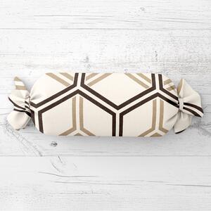 Biante Polštář válec bonbon Sandra SA-558 Hnědé hexagony na krémovém 15x40 cm