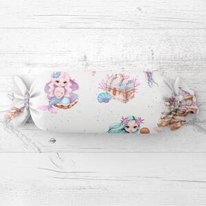 Biante Dětský polštář válec bonbon Sandra SA-567 Mořské víly a království na bílém 15x40 cm