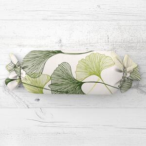 Biante Polštář válec bonbon Sandra SA-576 Zelené Ginkgo listy na bílém 15x100 cm
