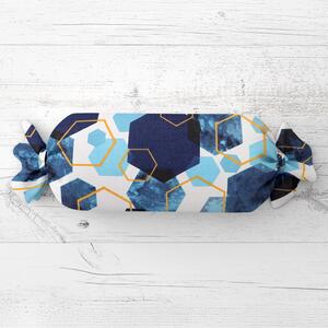 Biante Polštář válec bonbon Sandra SA-574 Modré hexagony na bílém 15x40 cm