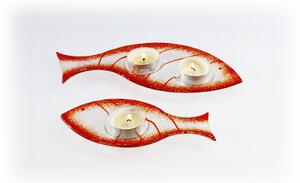 BDK-GLASS Skleněný svícínek rybička - FISH - červená Rozměr: 17x8cm