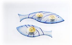 BDK-GLASS Skleněný svícínek rybička - FISH - modrá Rozměr: 17x8cm