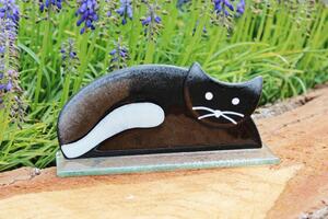 BDK-GLASS Skleněná dekorativní kočka ležící - černá